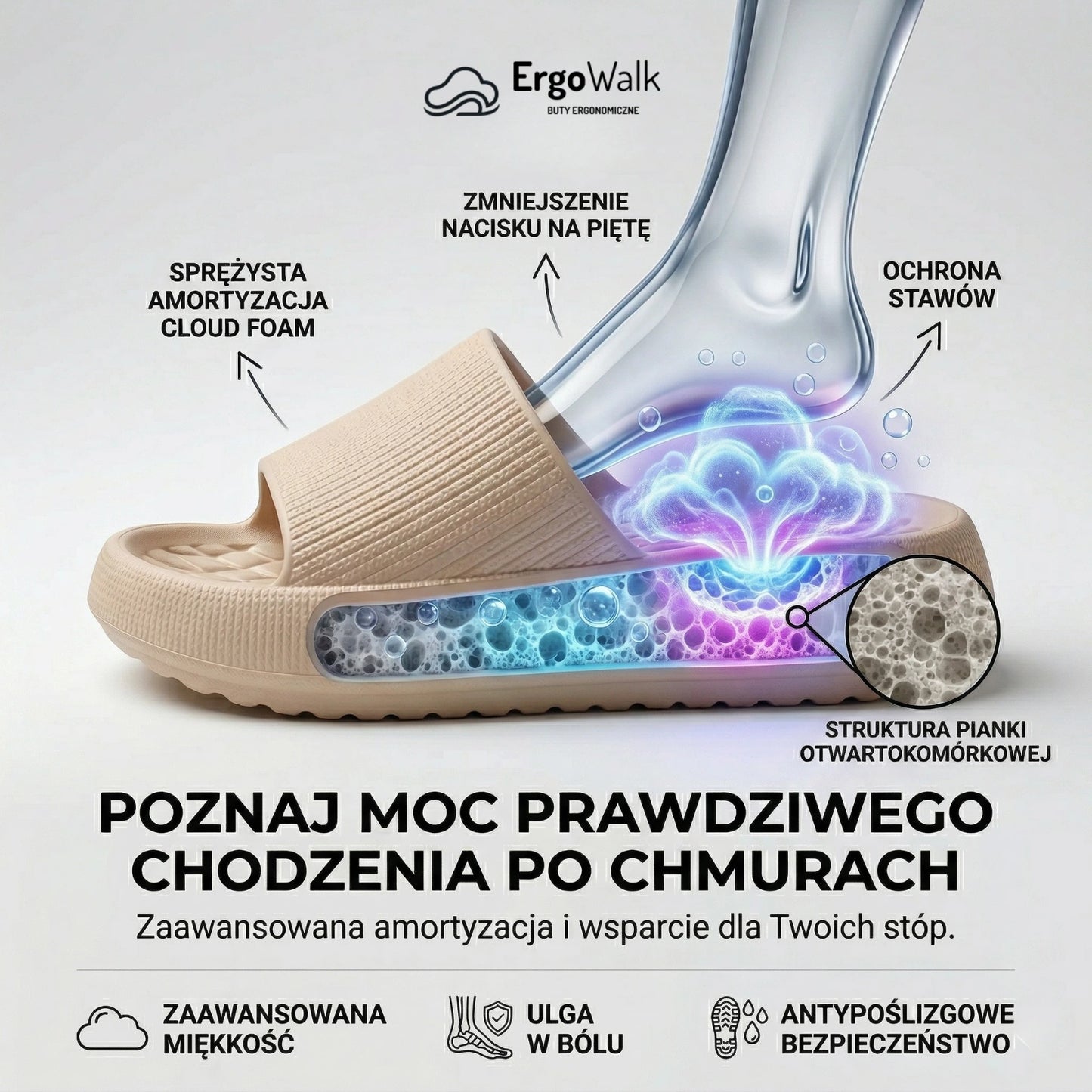 ErgoWalk Cloud - Klapki Przynoszące Ulgę w Bólu Stóp